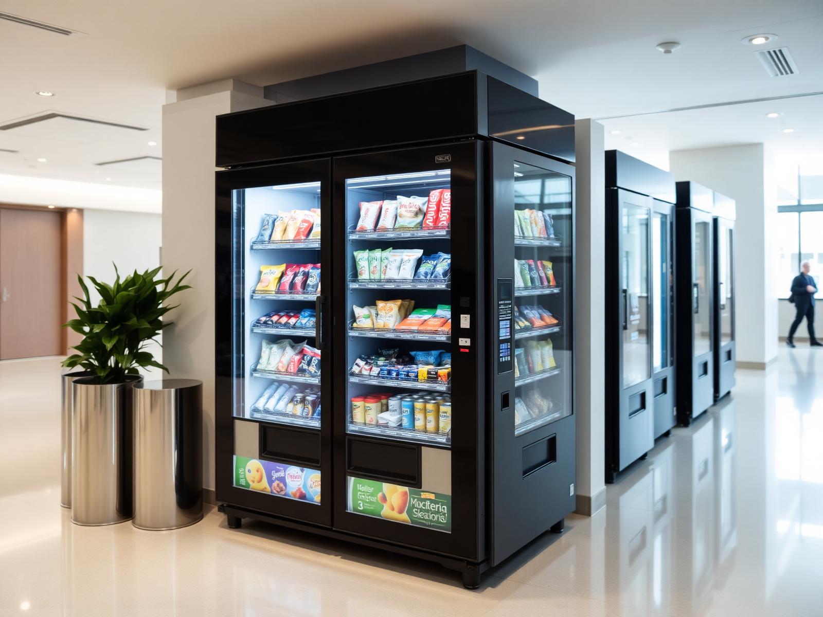Modern vending machine in a bright office lobby